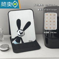 敬平ins风折叠小镜子化妆镜学生宿舍简约梳妆镜台式桌面可立家用便携 大号黑色化妆镜+米色底橘色花便携式用镜