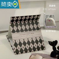 敬平ins风梳妆台小镜子大号台式化妆镜折叠可爱便携宿舍桌面可立学生 深棕色 黑菱格便携式用镜