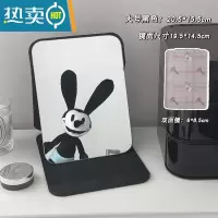敬平ins风折叠小镜子化妆镜学生宿舍简约梳妆镜台式桌面可立家用便携 大号黑色化妆镜+小兔献花便携式用镜