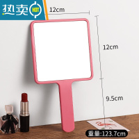敬平美容院专用化妆镜女手柄高清纹绣手持手拿便携随身木制小镜子 方形简约化妆镜-粉色便携式用镜