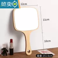 敬平美容院专用化妆镜女手柄高清纹绣手持手拿便携随身木制小镜子 木质方形化妆镜便携式用镜