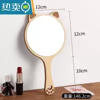 敬平美容院专用化妆镜女手柄高清纹绣手持手拿便携随身木制小镜子 木质猫咪化妆镜便携式用镜
