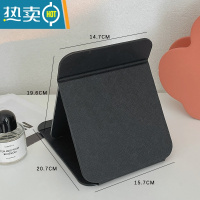 敬平复古皮质台式镜子桌面办公室小折叠化妆镜学生宿舍梳妆镜随身便携 大号黑色便携式用镜