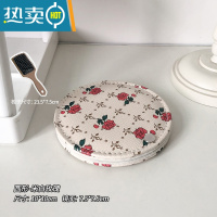 敬平复古折叠化妆镜学生宿舍便携随身小型办公室桌面台式高清梳妆镜子 圆形-米白玫瑰+气囊梳便携式用镜