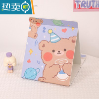 敬平折叠台式镜子化妆镜桌面简约可爱小号学生宿舍创意便携纸质梳妆镜 蓝色圣诞熊便携式用镜