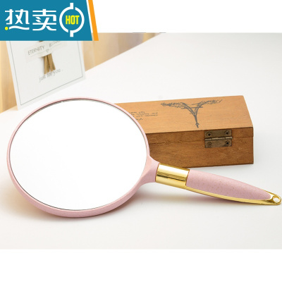 敬平小镜子便携化妆镜随身镜纹绣工具美容院用品专用手柄镜欧式小圆镜 圆镜-粉色便携式用镜
