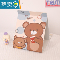 敬平折叠台式镜子化妆镜桌面简约可爱小号学生宿舍创意便携纸质梳妆镜 米黄三只熊便携式用镜