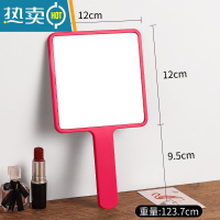 敬平美容院专用化妆镜女手柄高清纹绣手持手拿便携随身木制小镜子 方形简约化妆镜-玫红色便携式用镜