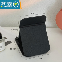 敬平复古皮质台式镜子桌面办公室小折叠化妆镜学生宿舍梳妆镜随身便携 小号黑色便携式用镜