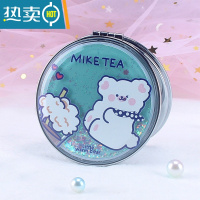 敬平少女心学生流沙双面放大镜子可爱手持小号便携随身翻盖折叠化妆镜 流沙化妆镜-绿色小熊便携式用镜