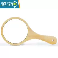 敬平美容院专用化妆镜女手柄纹绣手持手拿便携随身单面小镜子圆形 原木色镜子 | 中号便携式用镜