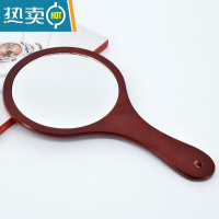 敬平美容院专用化妆镜女手柄纹绣手持手拿便携随身单面小镜子圆形 咖啡色镜子 | 大号便携式用镜