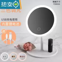 敬平欧式复古手柄化妆镜手拿手持美容院简约镜子便携随身纹绣用品工具 充电款三色调光-白色便携式用镜