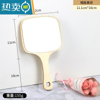 敬平欧式复古手柄化妆镜手拿手持美容院简约镜子便携随身纹绣用品工具 木质方形镜子便携式用镜