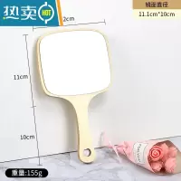 敬平欧式复古手柄化妆镜手拿手持美容院简约镜子便携随身纹绣用品工具 木质方形镜子便携式用镜