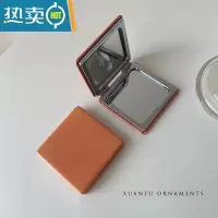 敬平包质复古便携小镜子女随身携带手持双面补化妆镜迷你折叠小型 方形-橘咖 约6cm*6cm 实物色偏浅便携式用镜