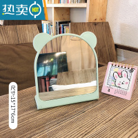 敬平ins网红台式化妆镜学生宿舍桌面便携大号梳妆镜少女卧室公主镜子 蓝色熊耳-折叠便携式用镜