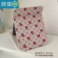 敬平大号复古化妆台式梳妆镜子公主镜折叠便携网红简约随身宿舍桌面女 米色特大号便携式用镜