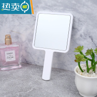 敬平手持镜ins风少女心学生宿舍美容美妆手柄便携随身便携梳妆小镜子 [方形白色]尺寸约16*9cm便携式用镜