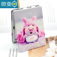 敬平创意化妆韩式随身女便携折叠小子补妆小清新学生迷你双面 PU 正长方形 小猪便携式用镜