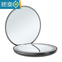 敬平便携随身小镜子led带灯补光USB充电2倍10倍放大折叠双面迷你圆形 黑色(2倍放大)送充电线 触摸开关可便携式用镜