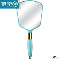 敬平欧式手持化妆镜便携镜子家用小型手拿手柄式高端女美容院高级感 欧式方形-湖蓝便携式用镜