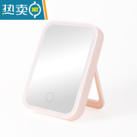 敬平led化妆镜带灯美妆宿舍桌面台式梳妆镜女折叠网红学生便携小镜子 三色光粉(1500MA)便携式用镜