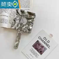 敬平ins风复古手持化妆镜便携小镜子女网红随身携带装饰手拿美容镜子 银色+白字便携式用镜
