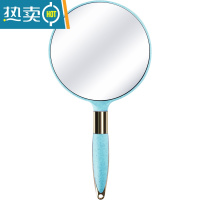 敬平手柄化妆镜手拿美容手炳复古镜子便携可爱手持小镜子女纹绣 欧式圆形镜子-蓝绿色便携式用镜