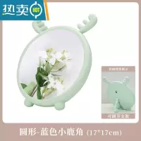 敬平可爱卡通ins风化妆镜女生家用便携小镜子台式桌面梳妆镜简约卧室 绿色麋鹿便携式用镜