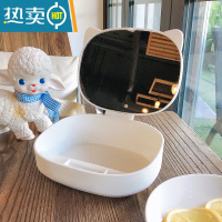 敬平少女心网红桌面台式化妆镜学生宿舍镜子收纳一体便携式可立梳妆镜 白色猫耳-收纳便携式用镜