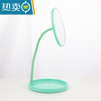 敬平宿舍化妆镜台式桌面北欧风蘑菇头化妆镜网红镜子便携梳妆镜补妆镜 青色便携式用镜