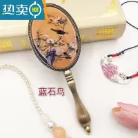 敬平欧式复古青铜金属手柄镜子女化妆镜小号便携随身少女公主圆手持镜 蓝石鸟便携式用镜