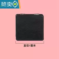 敬平pu皮质纯白色手拿化妆镜折叠便携小镜子精致随身圆镜方形简约皮镜 正方 黑色7厘米