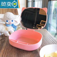 敬平少女心网红桌面台式化妆镜学生宿舍镜子收纳一体便携式可立梳妆镜 粉色猫耳-收纳便携式用镜