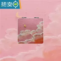 敬平梳子镜子一体便携蓝色油画月亮便携折叠翻盖式随身梳镜两用化妆镜 粉色月亮云彩-化妆镜便携式用镜