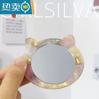 敬平ins风韩国时尚复古醋酸高颜值小镜子便携放包里圆随身化妆镜补妆 金箔粉-耳朵款便携式用镜