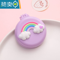 敬平梳子镜子一体便携蓝色油画月亮便携折叠翻盖式随身梳镜两用化妆镜 彩虹云朵便携式用镜