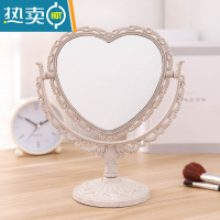 敬平欧式台式化妆镜子 新款复古镜子 双面梳妆镜简约大号便携公主镜子便携式用镜 米色