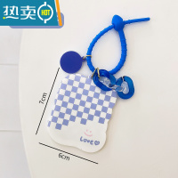 敬平学生可爱小花化妆镜便携迷你小镜子少女心补妆镜钥匙扣创意随身镜便携式用镜 蓝色格子