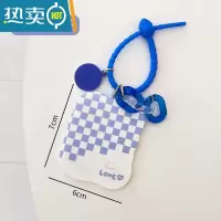 敬平学生可爱小花化妆镜便携迷你小镜子少女心补妆镜钥匙扣创意随身镜便携式用镜 蓝色格子
