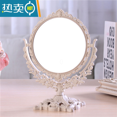 敬平台式化妆镜子 欧式镜子 双面梳妆镜 大号镜子 便携公主镜 新款便携式用镜 圆形(特大号/纳米色)