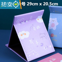 敬平可爱卡通大学生寝室桌面台式化妆镜超大女梳妆镜子纸折叠便携便携式用镜 灰色 灰紫色-DL-超大号