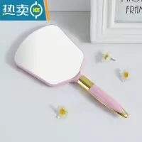 敬平欧式复古手柄化妆镜手拿手持美容院美容镜子便携随身化妆镜小镜子便携式用镜 方形粉色
