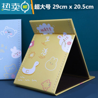 敬平可爱卡通大学生寝室桌面台式化妆镜超大女梳妆镜子纸折叠便携便携式用镜 黑色 橘黄色-DL-超大号