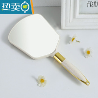 敬平欧式复古手柄化妆镜手拿手持美容院美容镜子便携随身化妆镜小镜子便携式用镜 方形米色