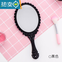 敬平复古宫廷风手柄化妆镜美容院专用纹绣镜便携随身手持手拿高清镜子便携式用镜 黑色--2个装