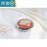 敬平[福利款]古风汉服配饰小镜子化妆镜便携折叠双面镜手工猫咪便携式用镜 石榴橘白猫银色底