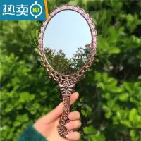 敬平复古宫廷风手柄化妆镜美容院专用纹绣镜便携随身手持手拿高清镜子便携式用镜 玫瑰金--2个装