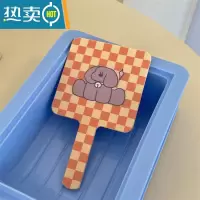 敬平ins风可爱棋盘格复古迷你高清化妆镜学生宿舍便携随身手持小镜子便携式用镜 橘色小镜子